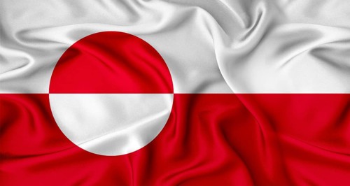 Close up of flag of Greenland with cloth texture. Realistic Greenland flag waving
