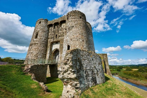 Gate towers of the Medieval Norman Kidwelly Castle, Kidwelly, Carmarthenshire, Wales, United