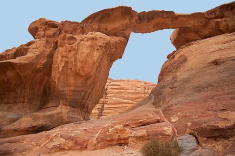 Jabal Umm Fruth rock bridge, one of several natural arches in the Wadi Rum desert, the Valley of
