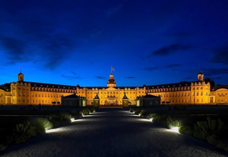 Karlsruhe castle in the last daylight, blue hour, Karlsruhe, Baden-Württemberg, Germany, Europe