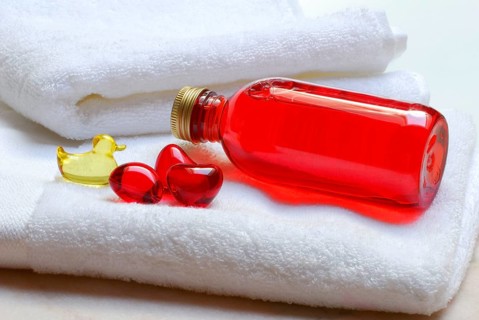 Liquid soap and bath pearls, soap, towel, bath additive