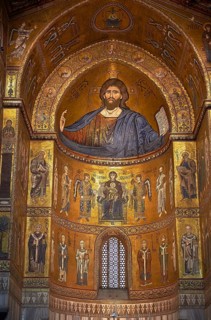 Christ Pantocrator mosaics of the Norman-Byzantine medieval cathedral of Monreale, province of