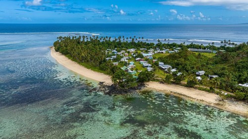Aerial of the Lavena peninsula, Bouma National Park, Taveuni, Fiji, South Pacific, Oceania