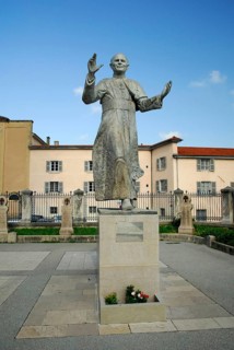 Monument to Pope John Paul II, in front of Basilica Notre-Dame de Fourviere, Lyon, Rhone-Alpes,