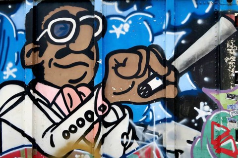 Graffiti of a marijuana smoker, Freetown Christiania, Fristad Christiania, alternative residential