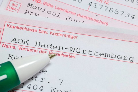 Prescriptions for medicines, AOK, health insurance, cost unit, pen, Baden-Württemberg, Germany,