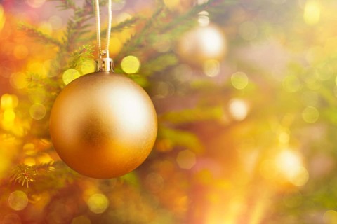Christmas celebration holiday background, christmas-tree decoration bauble on decorated Christmas
