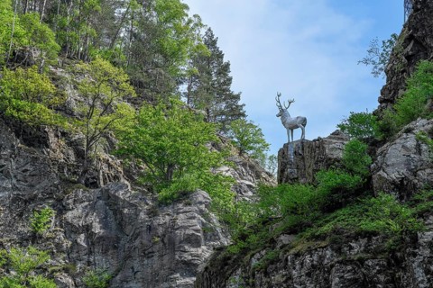 Deer monument at Hirschsprung in the Höllental, near Breitnau, Black Forest, Baden-Württemberg,