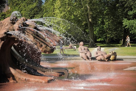 Water spray field, ornamental fountain Water features with sculptures in the park, park,