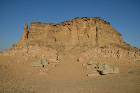 Aries Sphinx of Amun temple at the foot of Jebel Barkal, Karima, State of ash-Schamaliyya, Nubia,