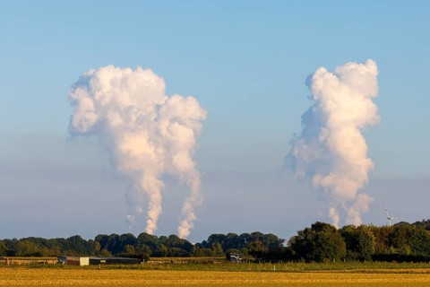 Water vapour clouds Neurath power plant, Grevenbroich, Germany, Europe