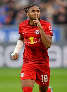 Goal celebration, gesture, gesture, still, Christopher Nkunku (18) RasenBallsport Leipzig RBL,