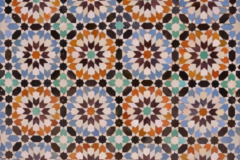 Wall mosaic, Ali Ben Youssef Madrasa, historic center, Marrakesh, Marrakesh-Tensift-El Haouz