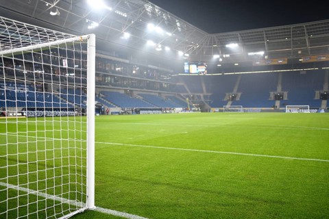Stadium interior, goal, goal net, empty, pitch, PreZero Arena, Sinsheim, Baden-Württemberg,