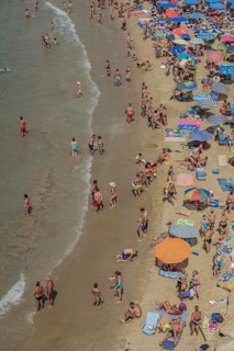 Tourists at the Playa Mal Pas, Benidorm, Province of Alicante, Costa Blanca, Spain, Europe
