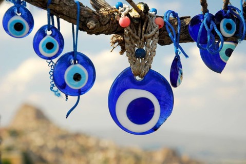Glass eyes, mascot, talisman, Uchisar, Cappadocia, Turkey, Asia