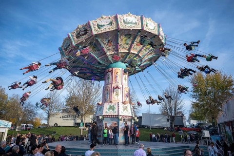 Chain carousel at the traditional Schätzelemarkt in Tengen, Hegau, Konstanz district,