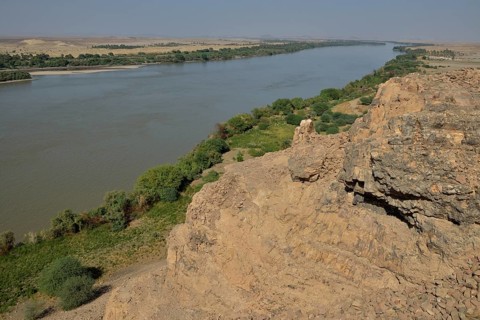 Landscape at the third cataract of the Nile at Kerma, Northern, Nubia, Sudan, Africa
