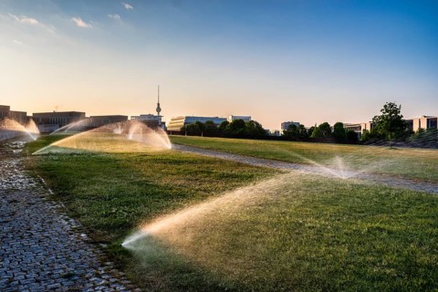 Irrigation in Spreebogenpark, Berlin, Germany, Europe