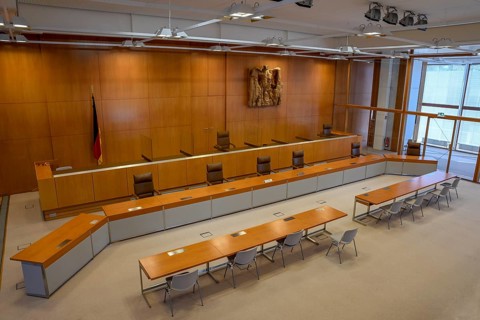 Courtroom of the Federal Constitutional Court, Karlsruhe, Baden-Württemberg, Germany, Europe
