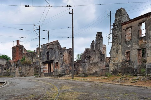 Ruins along the main road The burnt village of Oradour-sur-Glane was destroyed on 10 June 1944 when
