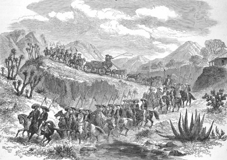 Convoy with silver ingots from the silver mines on the way to Mexico City, 1869, Mexico, Historic,