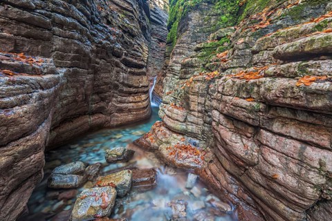 Taugl, Tauglbach flows through gorge, Tauglbachklamm, autumn, Tennengau, Bad Vigaun, Salzburger