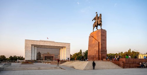 State History Museum, Manas Statue, Ala-Too Square, Bishkek, Kyrgyzstan, Asia