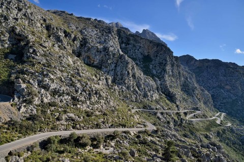 Serpentine road in the bay of Sa Calobra, Majorca, Balearic Islands, Spain, Europe