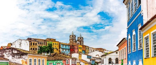 Panoramic view of the historic neighborhood of Pelourinho in the city of Salvador, Bahia, Brasil