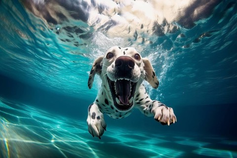 Dalmatian diving in a river, AI Generated
