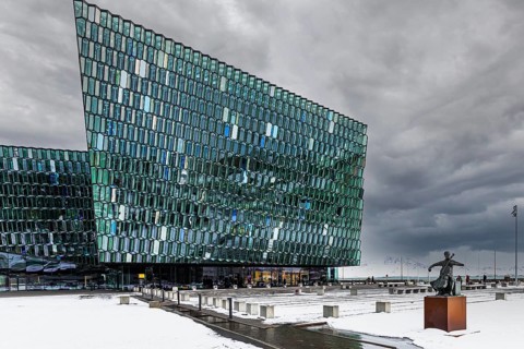 Glass facade, Harpa Concert Hall and Congress Centre, Reykjavik, Reykjanes Peninsula, Sudurnes,