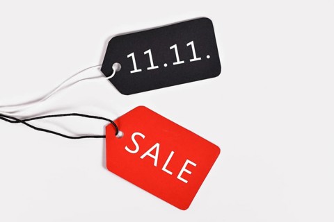 Tags with text '11.11.' and 'SALE for Singles' Day', a Chinese unofficial holiday and shopping