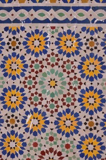 Wall mosaic of the Zaouia, mausoleum in the madrasa, Tamegroute, Souss-Massa-Draa region, Morocco,