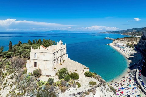 Tropea from a drone, Tyrrhenian Sea, Calabria, Italy, Europe