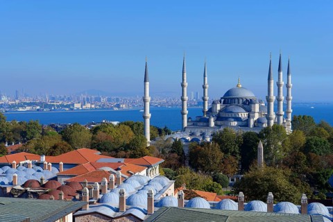 View over Sultan Ahmet Mosque, Istanbul, Turkey, Asia