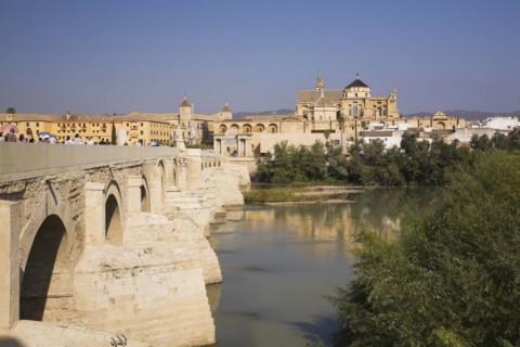 Roman bridge over the Guadalquivir river and the Cordoba Mosque Cathedral, Cordoba, Spain, Europe