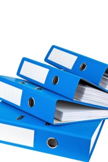 Three blue file folders, studio