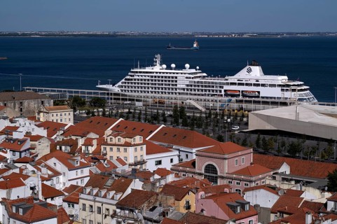 View from the viewpoint Miradouro de Santa Luzia, luxury cruise ship Silver Whisper of the Silver
