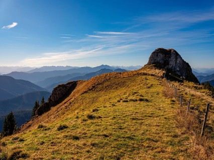 Rocky head with alpine meadow in the Rotwand area, Mangfall mountains, Spitzingsee, Upper Bavaria,