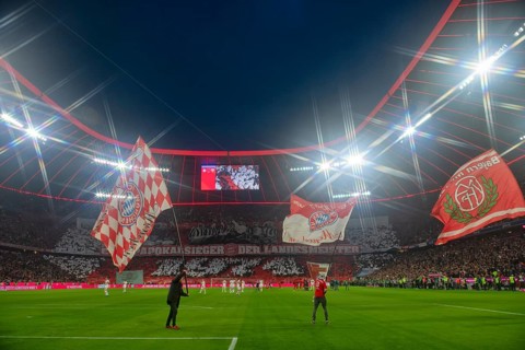 Scoreboard. choreography, chorea, 50th anniversary of the European Cup winners, flag waving,