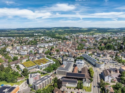 Aerial view, townscape, city centre, old town of Frauenfeld, Canton Thurgau, Switzerland, Europe