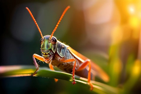 Close up of a grasshopper with blurred background in soft diffused light, AI generated