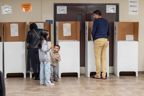 Hamtramck, Michigan USA, 5 November 2024, Voters cast ballots in the 2024 presidential election in