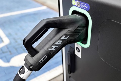 Plug for electric vehicles at an e-charging station, Berlin, 11/09/2022