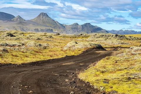 Uxatindar mountain range at the Skafta river, view from road F206, Laki tourist road, Iceland,