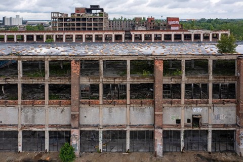 Detroit, Michigan, Detail of the old Packard auto plant. Designed by Albert Kahn and opened in