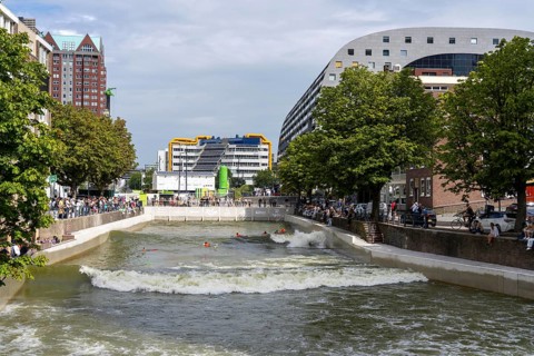 Surfing facility in the city centre of Rotterdam, Rif010, supposedly the world's first wave