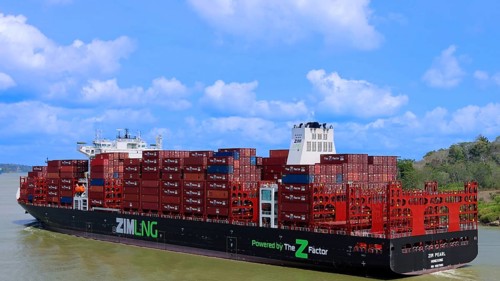 International container ship crossing Panama Canal delivering global commerce trade cargo