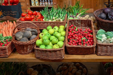 Baskets of fruit and vegetables